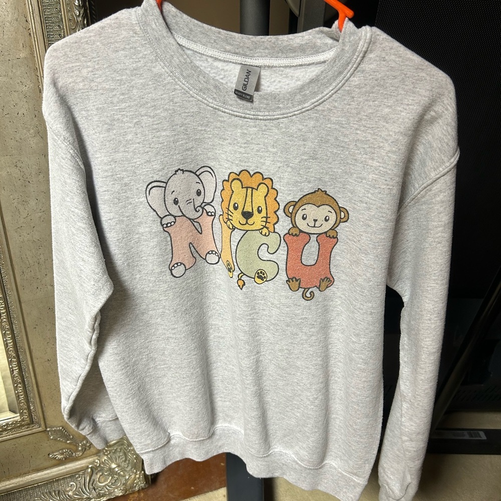 Gray Gildan NICU Animal Graphic Sweatshirt